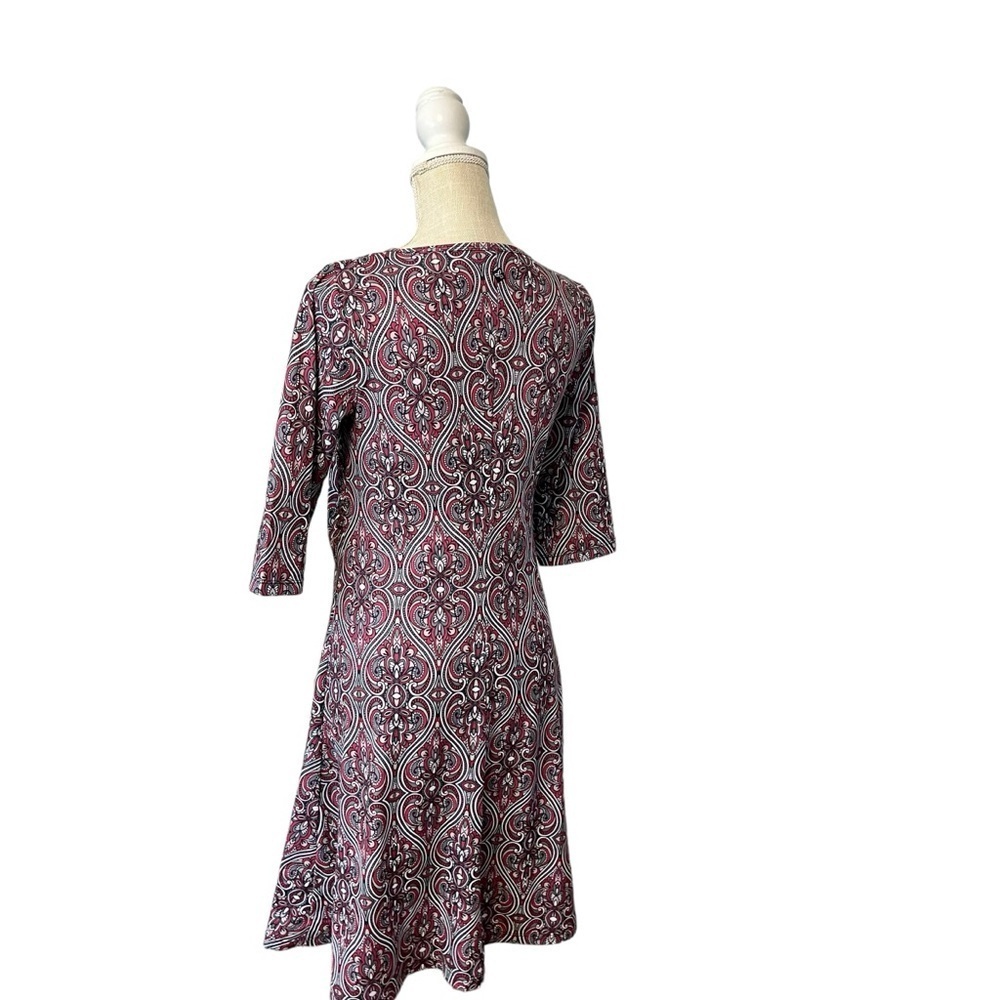 prAna Womens Veeda Red NADIA VNECK Faux Wrap DRESS 3/4 Sleeves Stretch Sz LG - Picture 4 of 12